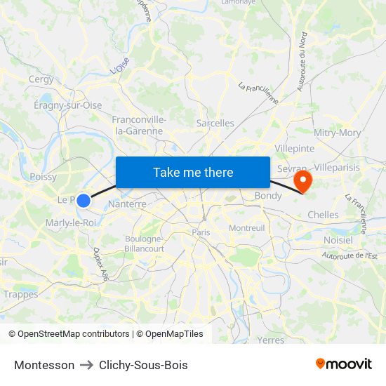 Montesson to Clichy-Sous-Bois map