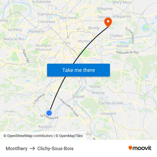 Montlhery to Clichy-Sous-Bois map