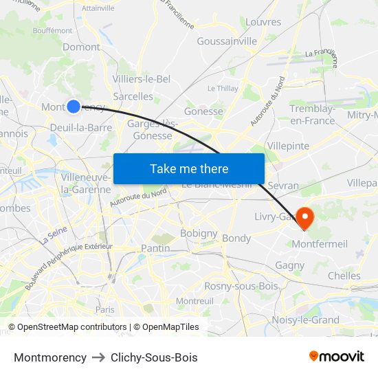 Montmorency to Clichy-Sous-Bois map