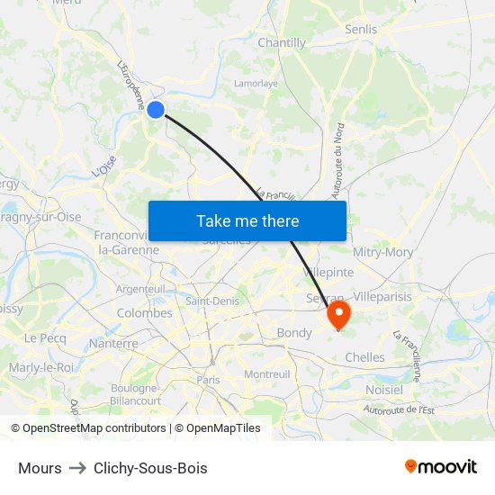 Mours to Clichy-Sous-Bois map