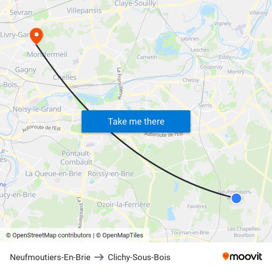 Neufmoutiers-En-Brie to Clichy-Sous-Bois map