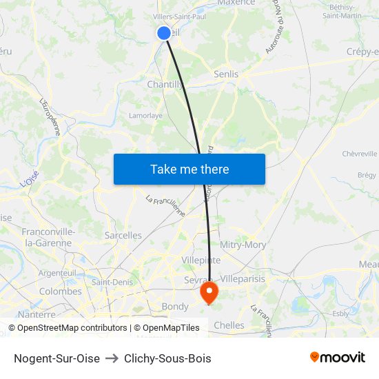 Nogent-Sur-Oise to Clichy-Sous-Bois map