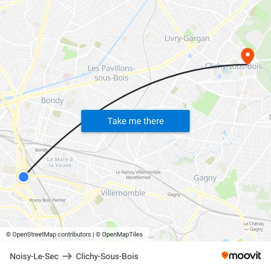 Noisy-Le-Sec to Clichy-Sous-Bois map