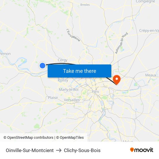 Oinville-Sur-Montcient to Clichy-Sous-Bois map