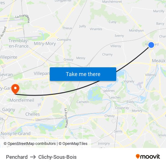 Penchard to Clichy-Sous-Bois map