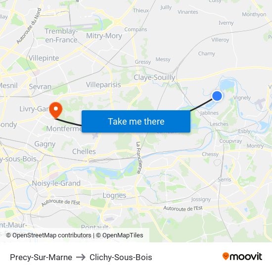 Precy-Sur-Marne to Clichy-Sous-Bois map