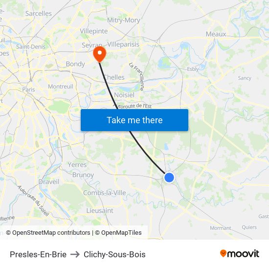 Presles-En-Brie to Clichy-Sous-Bois map