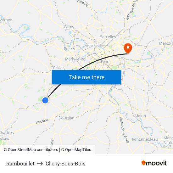 Rambouillet to Clichy-Sous-Bois map