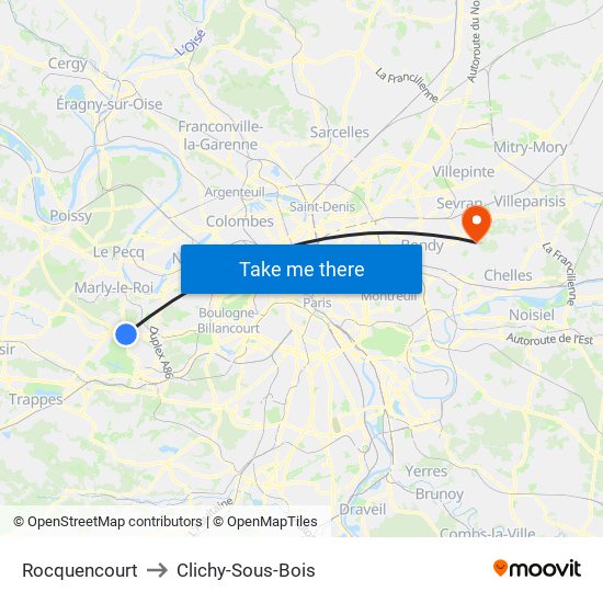 Rocquencourt to Clichy-Sous-Bois map