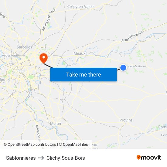 Sablonnieres to Clichy-Sous-Bois map