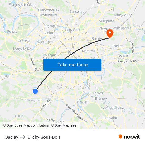 Saclay to Clichy-Sous-Bois map