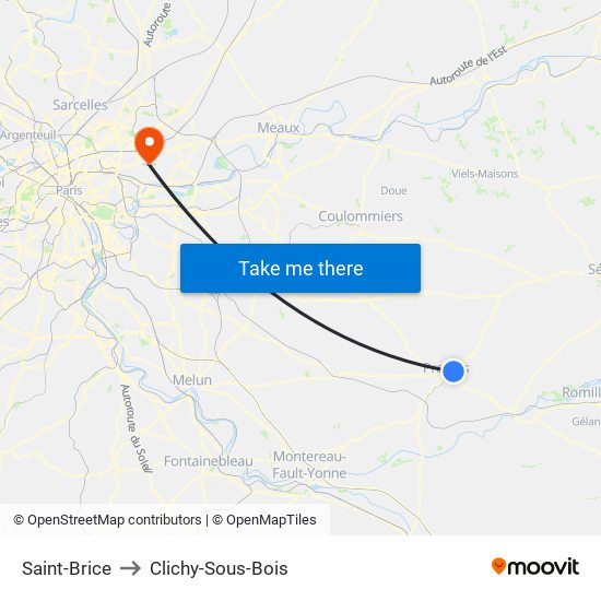 Saint-Brice to Clichy-Sous-Bois map