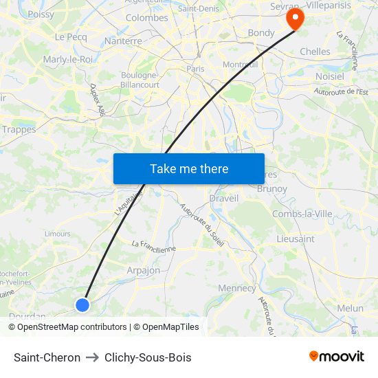 Saint-Cheron to Clichy-Sous-Bois map