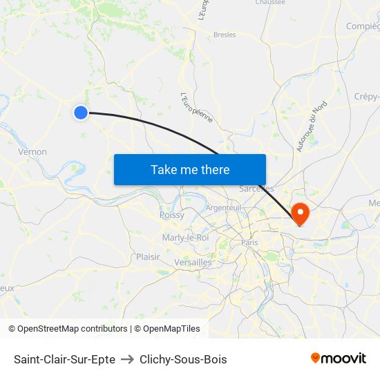 Saint-Clair-Sur-Epte to Clichy-Sous-Bois map