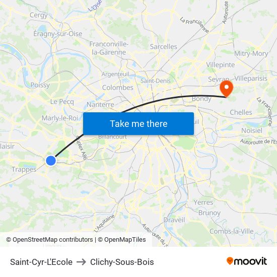 Saint-Cyr-L'Ecole to Clichy-Sous-Bois map