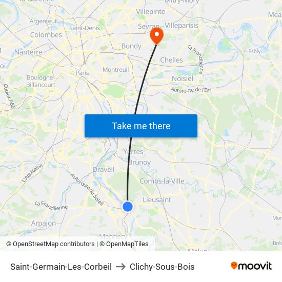 Saint-Germain-Les-Corbeil to Clichy-Sous-Bois map