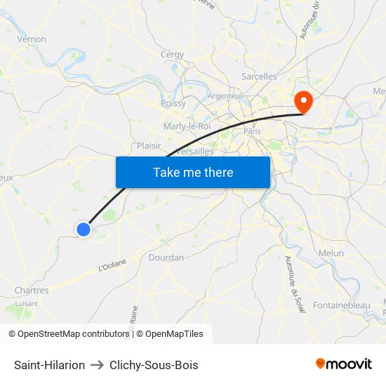 Saint-Hilarion to Clichy-Sous-Bois map