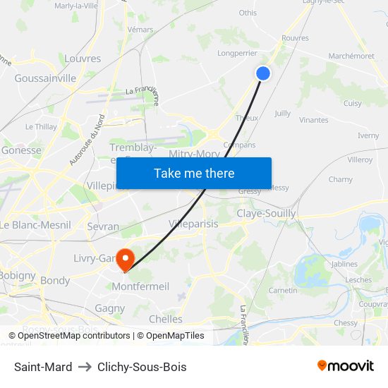 Saint-Mard to Clichy-Sous-Bois map