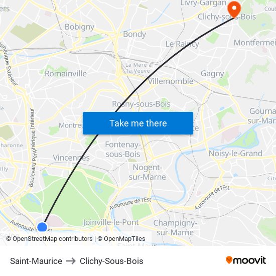 Saint-Maurice to Clichy-Sous-Bois map