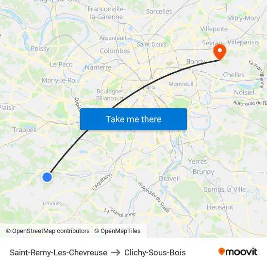 Saint-Remy-Les-Chevreuse to Clichy-Sous-Bois map