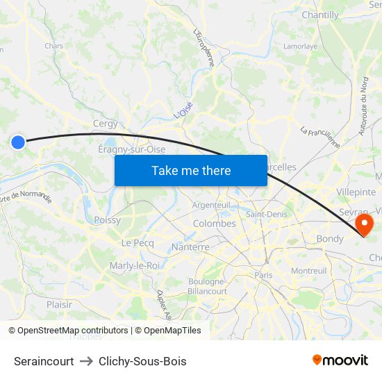 Seraincourt to Clichy-Sous-Bois map