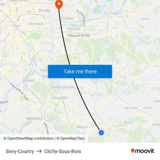 Sivry-Courtry to Clichy-Sous-Bois map