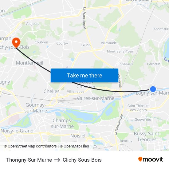 Thorigny-Sur-Marne to Clichy-Sous-Bois map