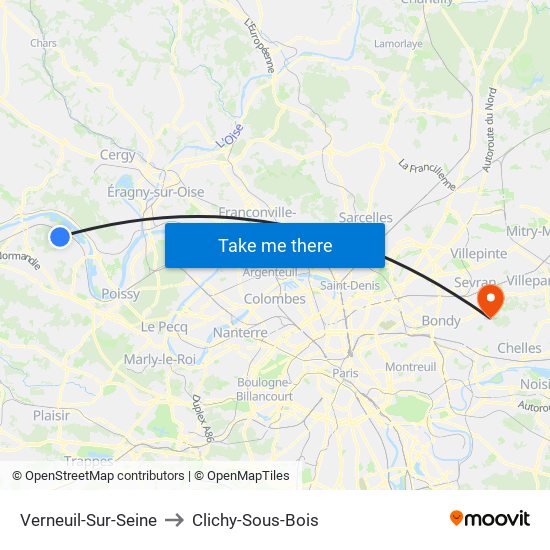 Verneuil-Sur-Seine to Clichy-Sous-Bois map