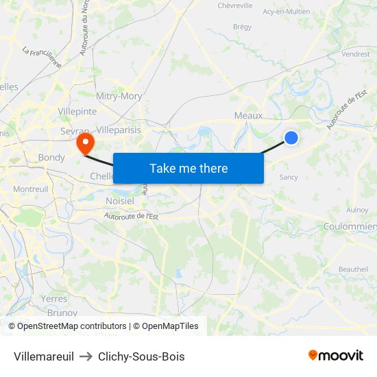 Villemareuil to Clichy-Sous-Bois map