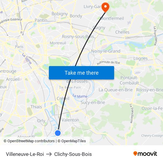 Villeneuve-Le-Roi to Clichy-Sous-Bois map