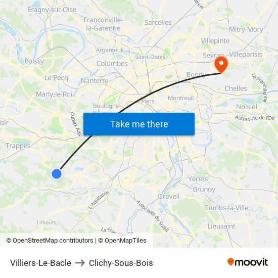Villiers-Le-Bacle to Clichy-Sous-Bois map