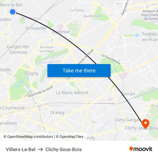 Villiers-Le-Bel to Clichy-Sous-Bois map