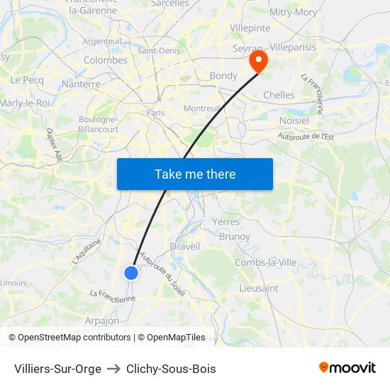 Villiers-Sur-Orge to Clichy-Sous-Bois map