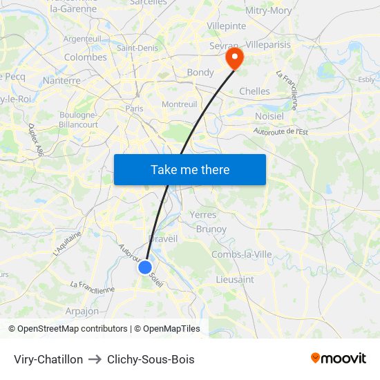 Viry-Chatillon to Clichy-Sous-Bois map