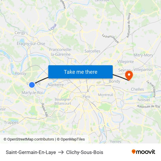 Saint-Germain-En-Laye to Clichy-Sous-Bois map