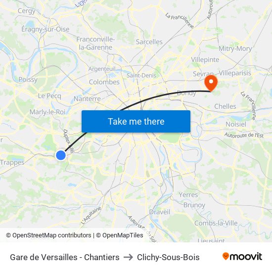 Gare de Versailles - Chantiers to Clichy-Sous-Bois map