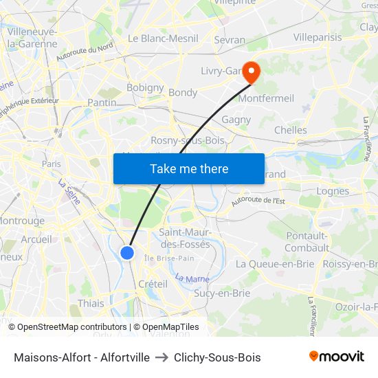 Maisons-Alfort - Alfortville to Clichy-Sous-Bois map