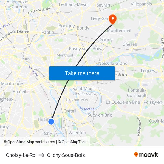 Choisy-Le-Roi to Clichy-Sous-Bois map