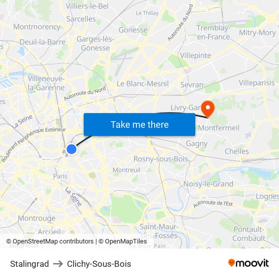 Stalingrad to Clichy-Sous-Bois map