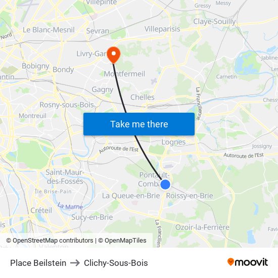 Place Beilstein to Clichy-Sous-Bois map