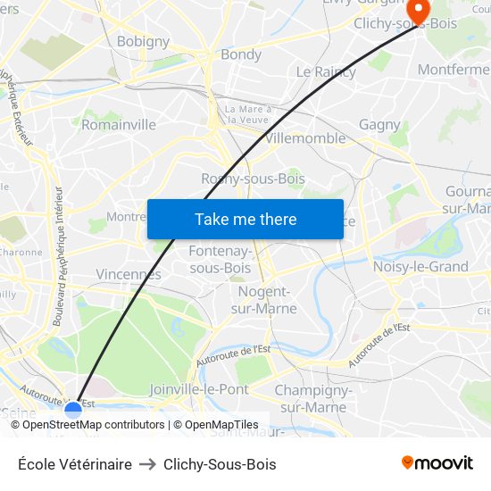 École Vétérinaire to Clichy-Sous-Bois map