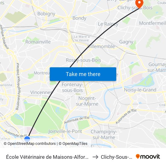 École Vétérinaire de Maisons-Alfort - Métro to Clichy-Sous-Bois map