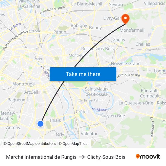 Marché International de Rungis to Clichy-Sous-Bois map