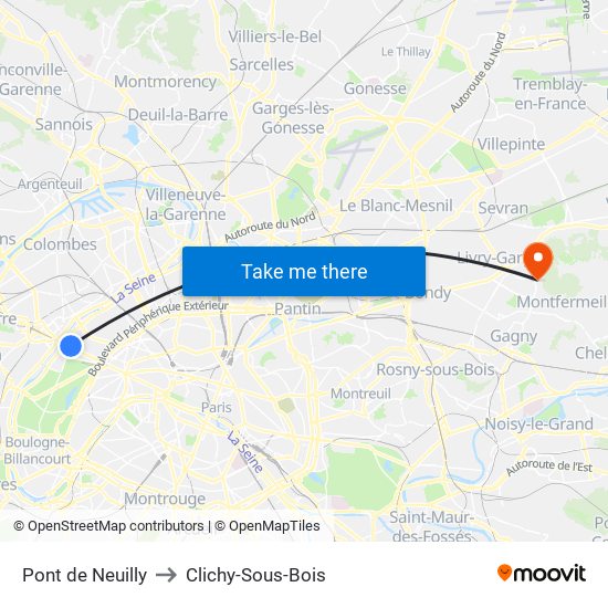 Pont de Neuilly to Clichy-Sous-Bois map