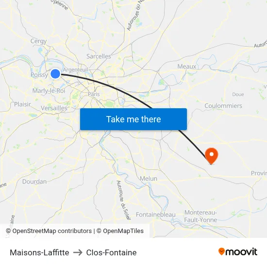 Maisons-Laffitte to Clos-Fontaine map