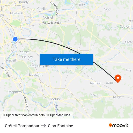 Créteil Pompadour to Clos-Fontaine map