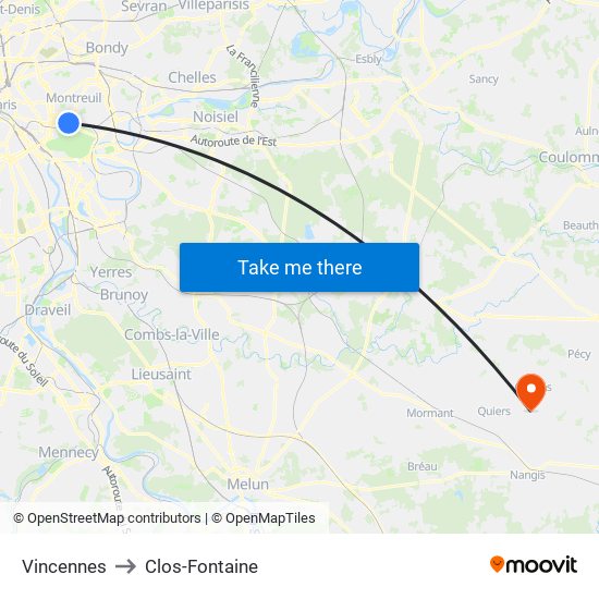 Vincennes to Clos-Fontaine map