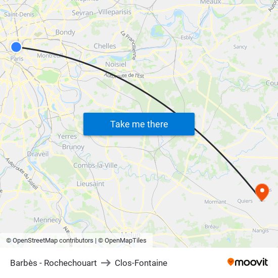 Barbès - Rochechouart to Clos-Fontaine map