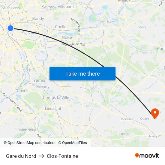 Gare du Nord to Clos-Fontaine map