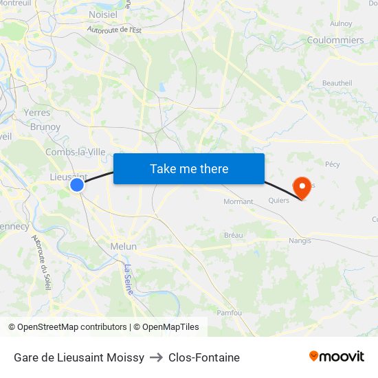 Gare de Lieusaint Moissy to Clos-Fontaine map